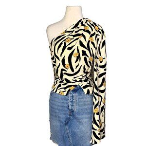 Nanushka Laurine Animal Print Floral Asymmetric One Sleeve Top $495 Size XS NEW!